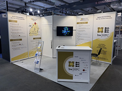 Exhibition booth of bwHPC presenting High Performance Computing services and infrastructure.